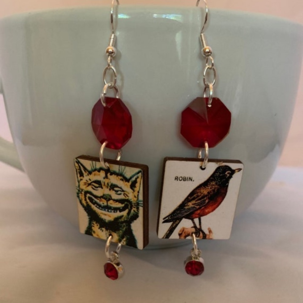 Grinning Cat Fun & Funky Art and Crystal Earrings